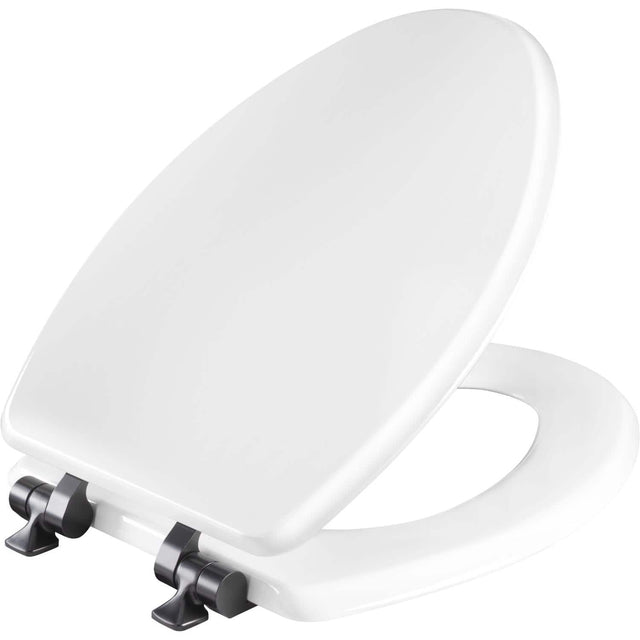 Front. BEMIS - Mayfair by Bemis Benton Slow Close Elongated White Enameled Wood Toilet Seat - White.