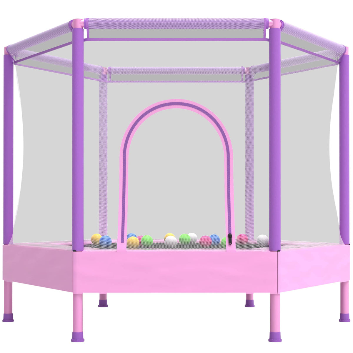 Segmart - 55" Toddler Trampoline with Safety Net, Kids Trampoline for Toddlers with No Gap Design and Ocean Balls for Kids 3-8 - Pink+Purple