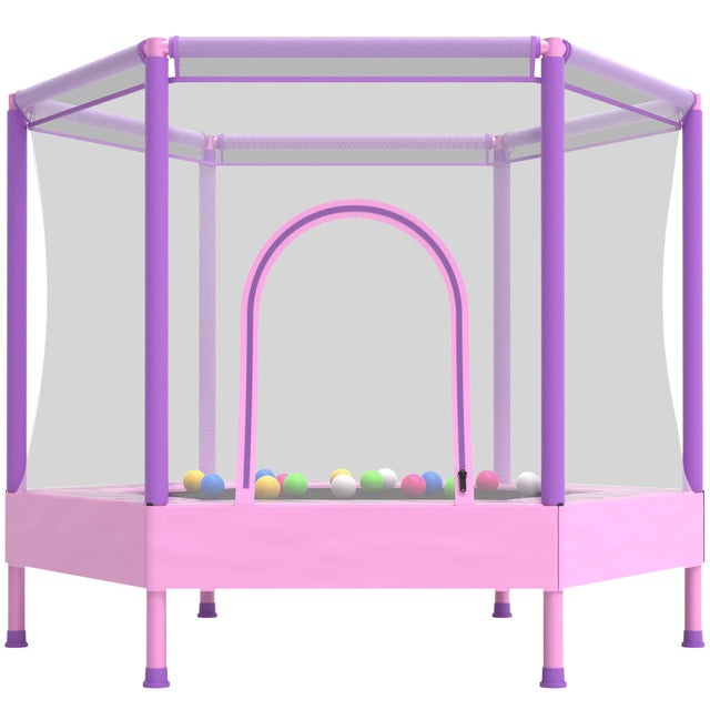 Front. Segmart - 55" Toddler Trampoline with Safety Net, Kids Trampoline for Toddlers with No Gap Design and Ocean Balls for Kids 3-8 - Pink+Purple.