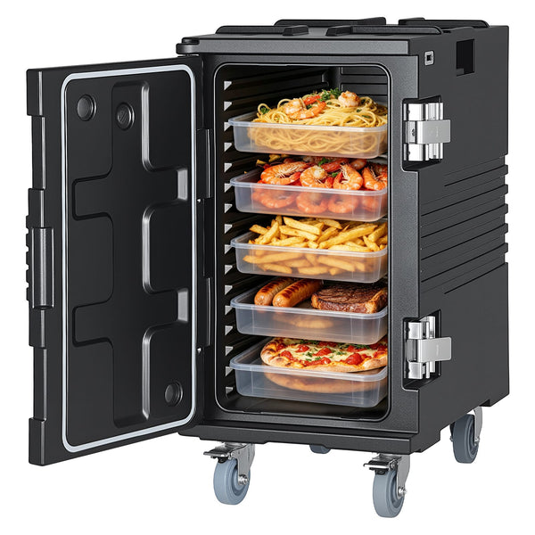 VEVOR - Insulated Food Pan Carrier, 127 Qt Non-Electrical Food Warmer, with Swivel Wheel & 304 Stainless Steel Latch, LLDPE - Black