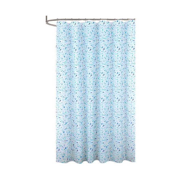 Front. RT Designers Collection - RT Designers Collection 90GSM Peva Glit Printed Terrazzo Shower Curtain 70" x 72" Blue - Blue.