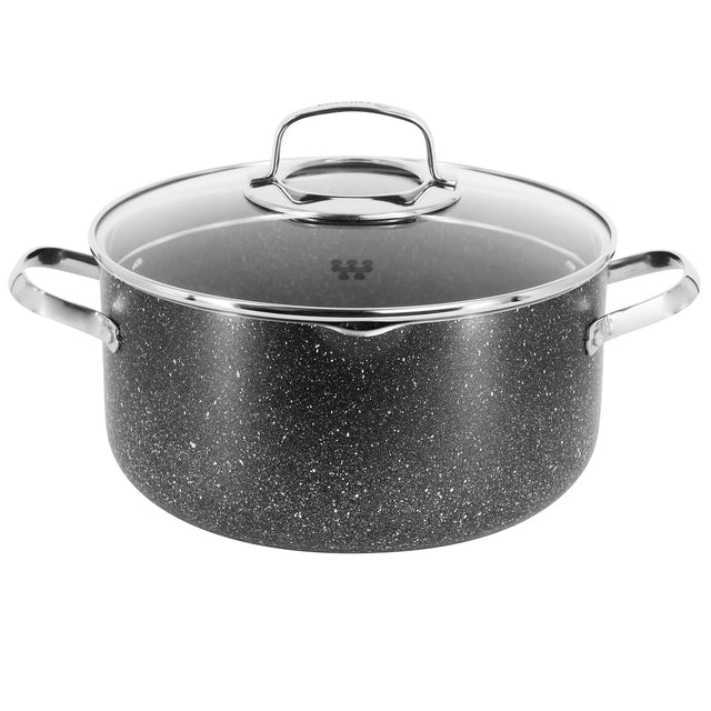 Front. Korkmaz - Korkmaz Galaksi Non Stick 9.5 Inch 5 Liter Casserole with Lid in Black - Black.