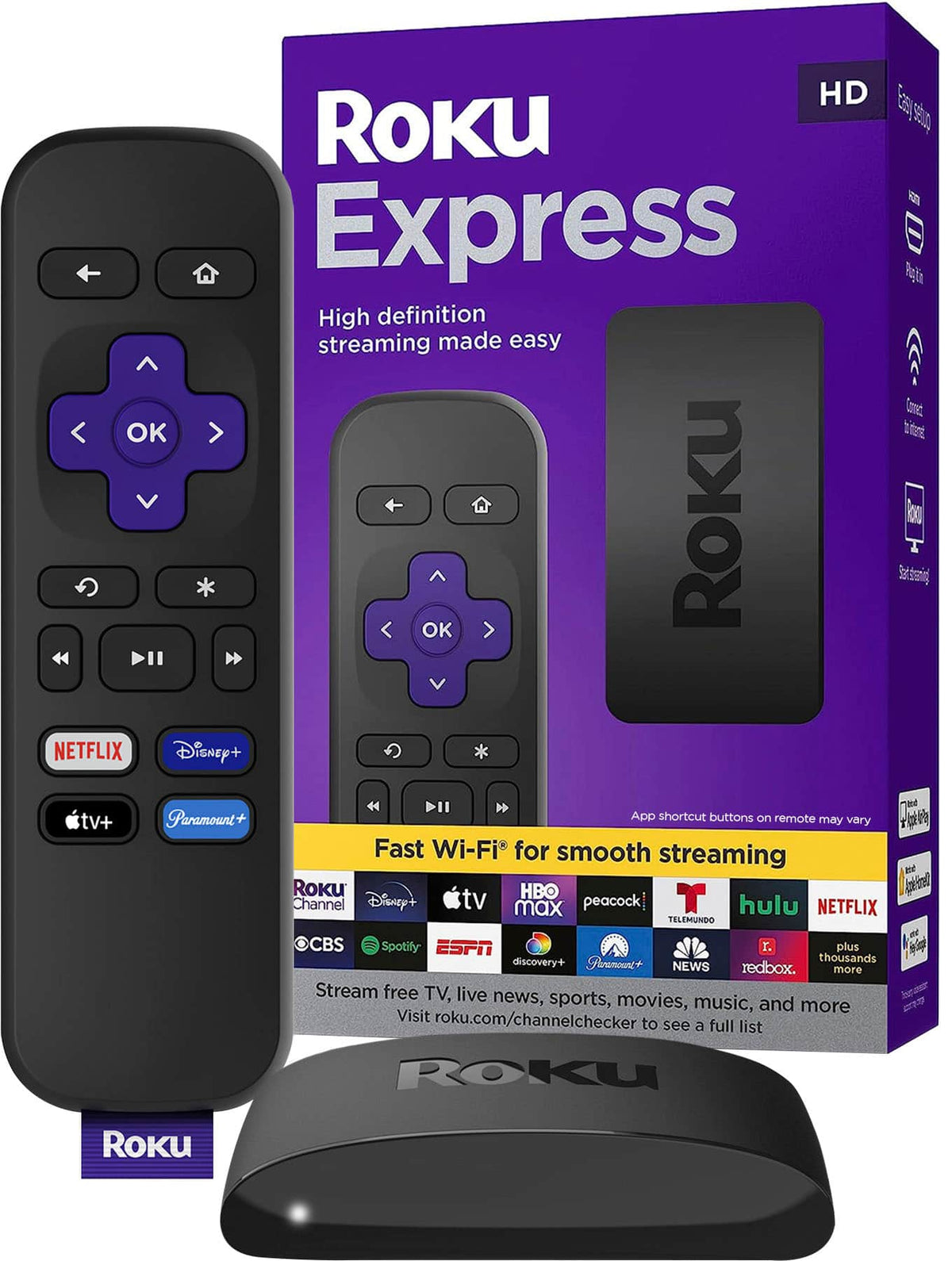 Roku - Express | Streaming Media Player with Standard Remote (no TV controls) - Black