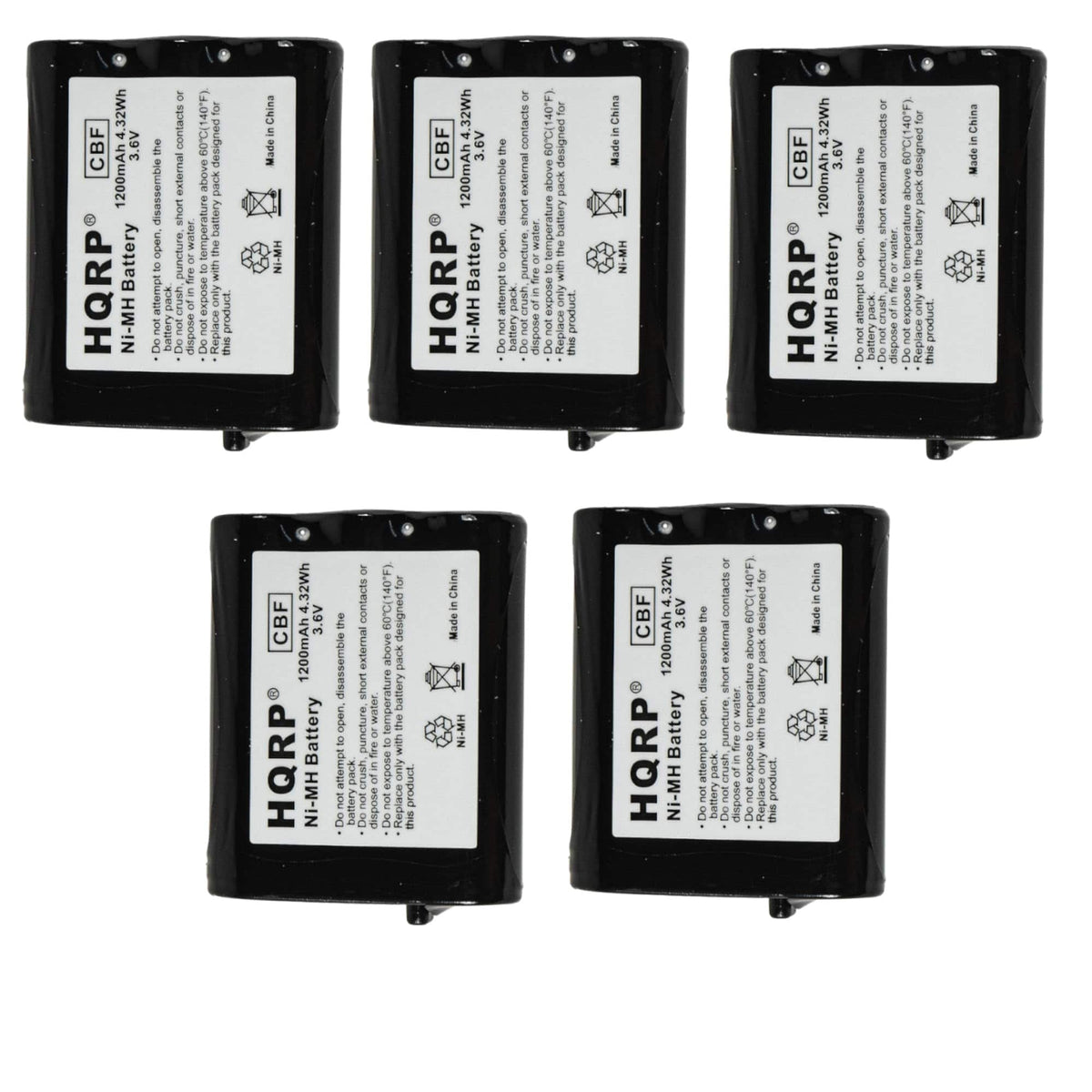HQRP - 5-Pack 3.6 V 1200 mAh NiMH Phone Battery Pack for Panasonic HHR-P402 HHR-P402A Cordless Phones