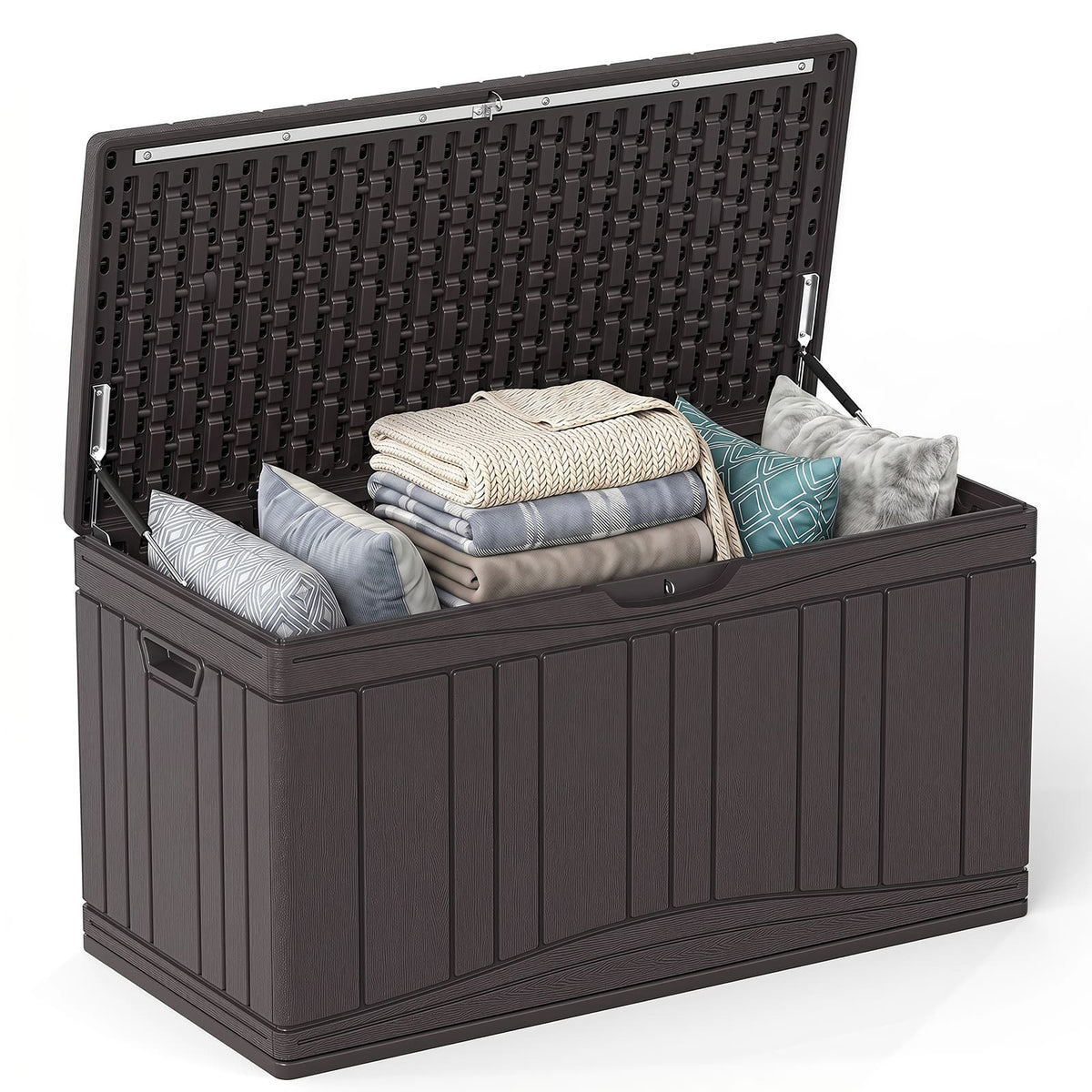 Costway - 80 Gallon Outdoor Deck Box with Gas Struts & Lock-Compatible Lid for Packages - Brown