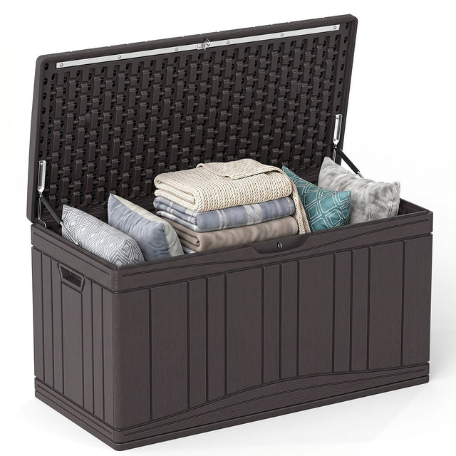 Front. Costway - Costway 80 Gallon Outdoor Deck Box with Gas Struts & Lock-Compatible Lid for Packages - Brown.