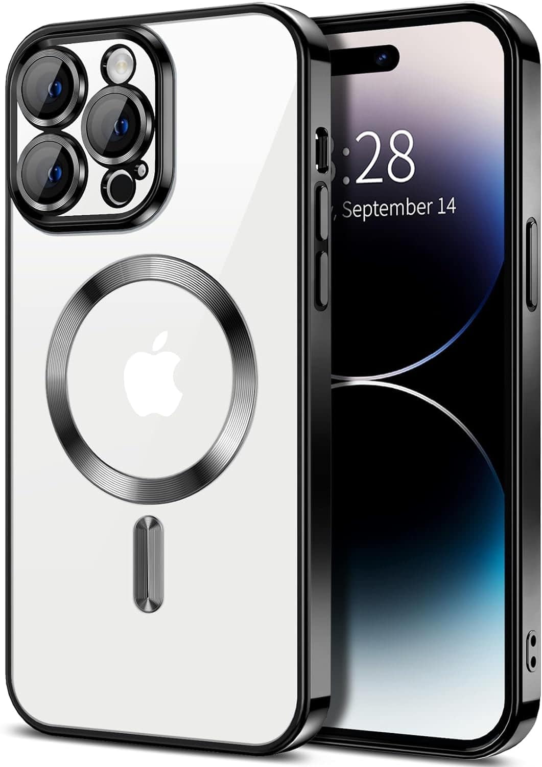 Entronix - [Magnetic] Case Compatible with iPhone 14 Pro Max - [Clear Back] Luxury Glossy Cover - Black