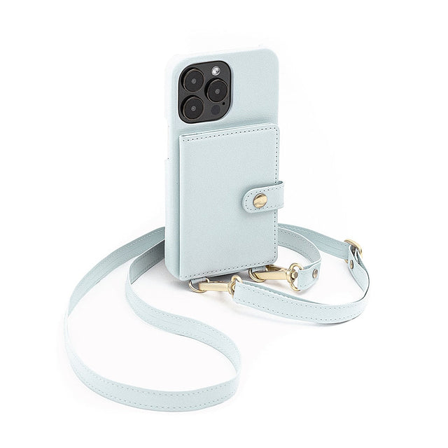 Front. Bryten - Silverlake Vegan Leather Wallet Crossbody Case for Apple iPhone 14 Pro / iPhone 13 Pro - Powder Blue.