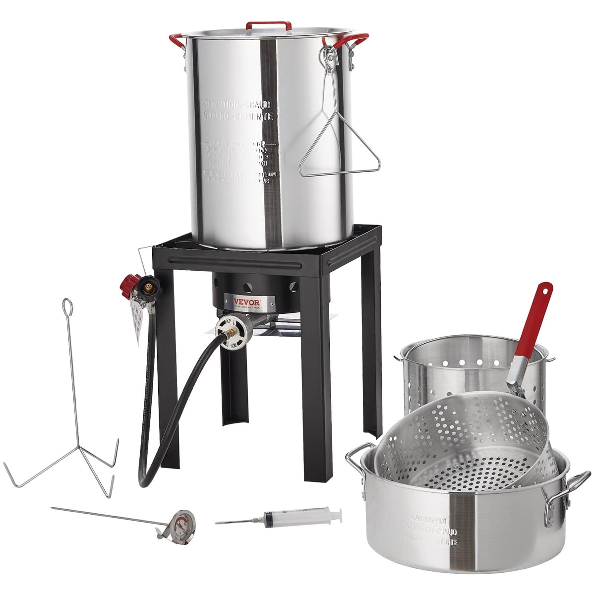 VEVOR - Turkey Deep Fryer, 30-qt Turkey & 10-qt Fish Steamer Cooker Set, Outdoor Aluminum Seafood Frying Pot - Black + Silver