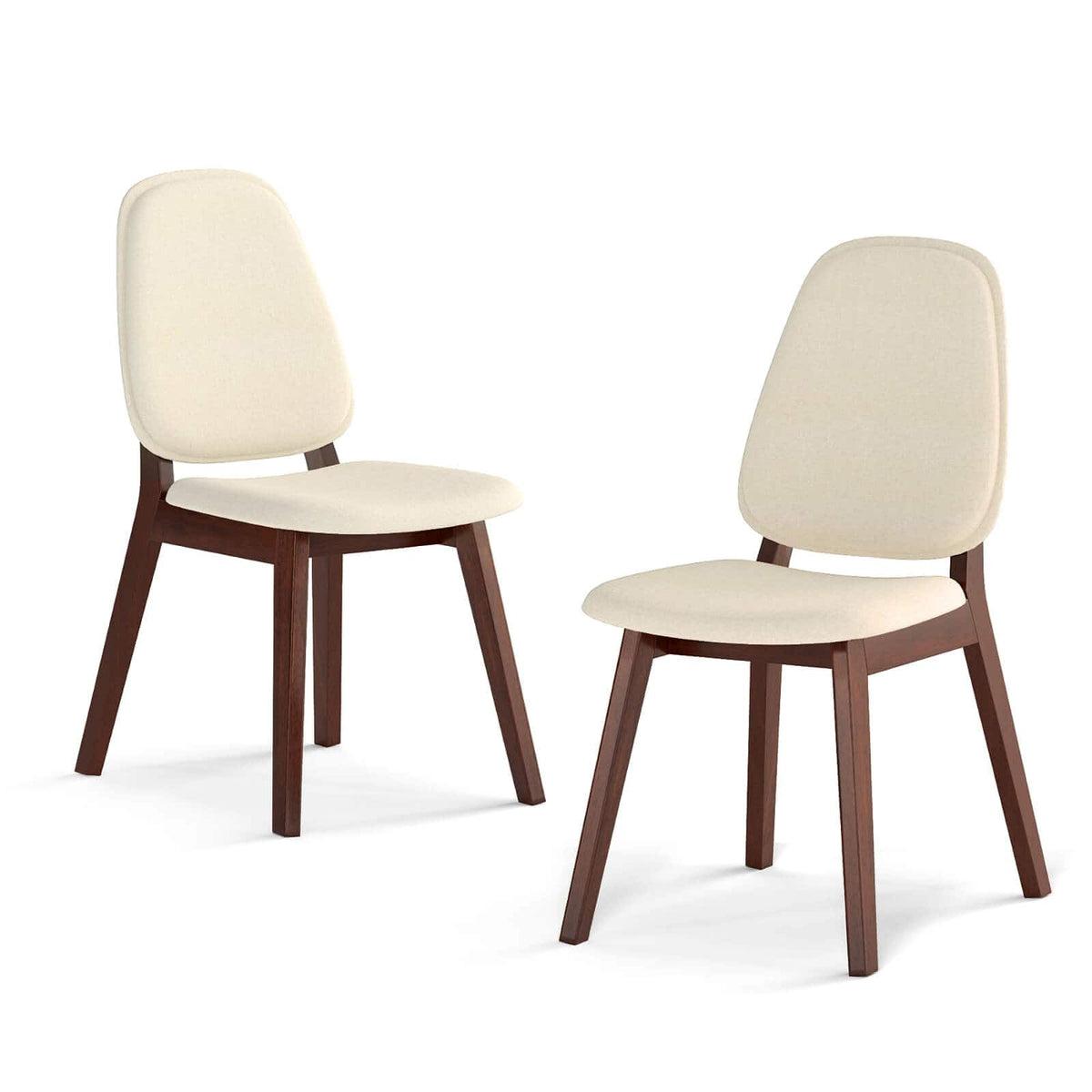 Costway - Modern Dining Chair Set of 2 with Upholstered Backrest Seat Linen Fabric for Room - Brown+Beige
