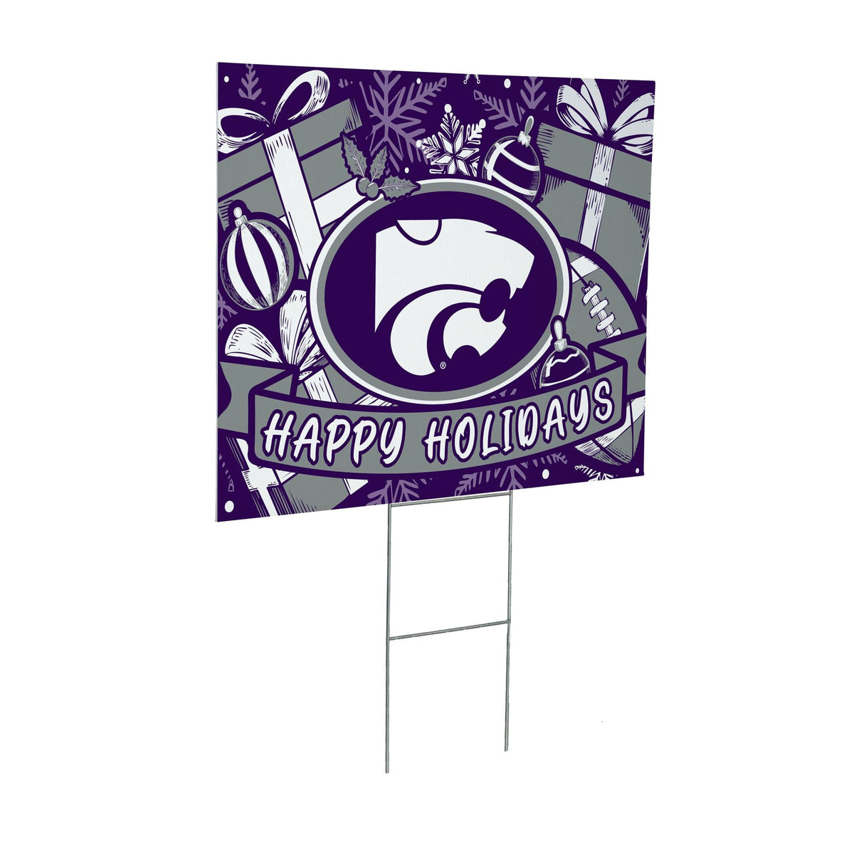 Evergreen Enterprises - Kansas State Wildcats 24" x 18" Happy Holidays Christmas Outdoor Staked Yard Sign - Multicolor