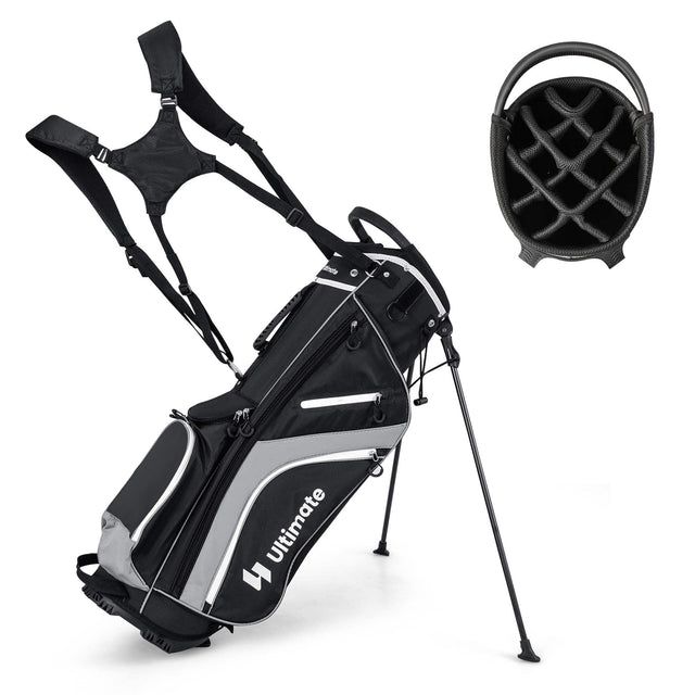 Front. Costway - Costway Lightweight Golf Stand Bag with 14 Way Top Dividers 6 Pockets Cooler Bag Rain Hood - Grey.