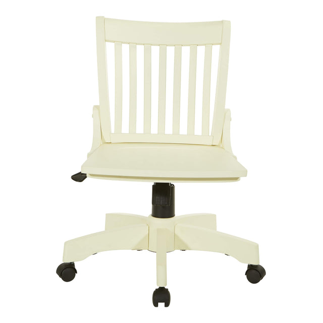 Front. OSP Home Furnishings - Deluxe Armless Wood Bankers Chair - Antique White Finish.