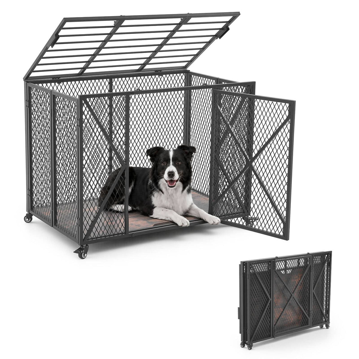 VEVOR - 38 Inch Heavy Duty Dog Crate, Max Load 250 lbs, Foldable Indestructible Escape-Proof Dog Kennel Indoor for High Anxiety - Black