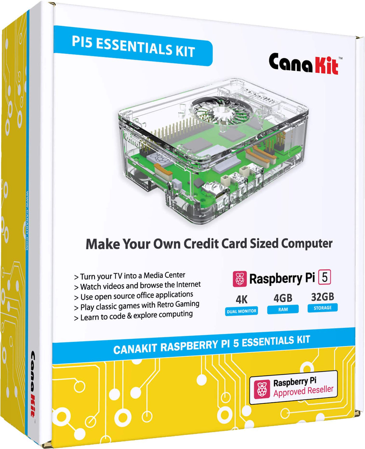 CanaKit - Raspberry Pi 5 Essentials Kit - Turbine (4GB) - Clear