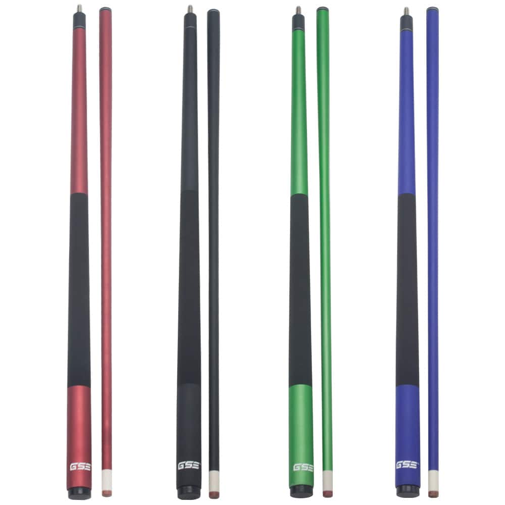 GSE Games & Sports Expert - Set of 4 Matte Fiberglass Graphite Composite Billiard Pool Cue Stick - 18/19/20/21oz Each - Red,Green,Blue,Black
