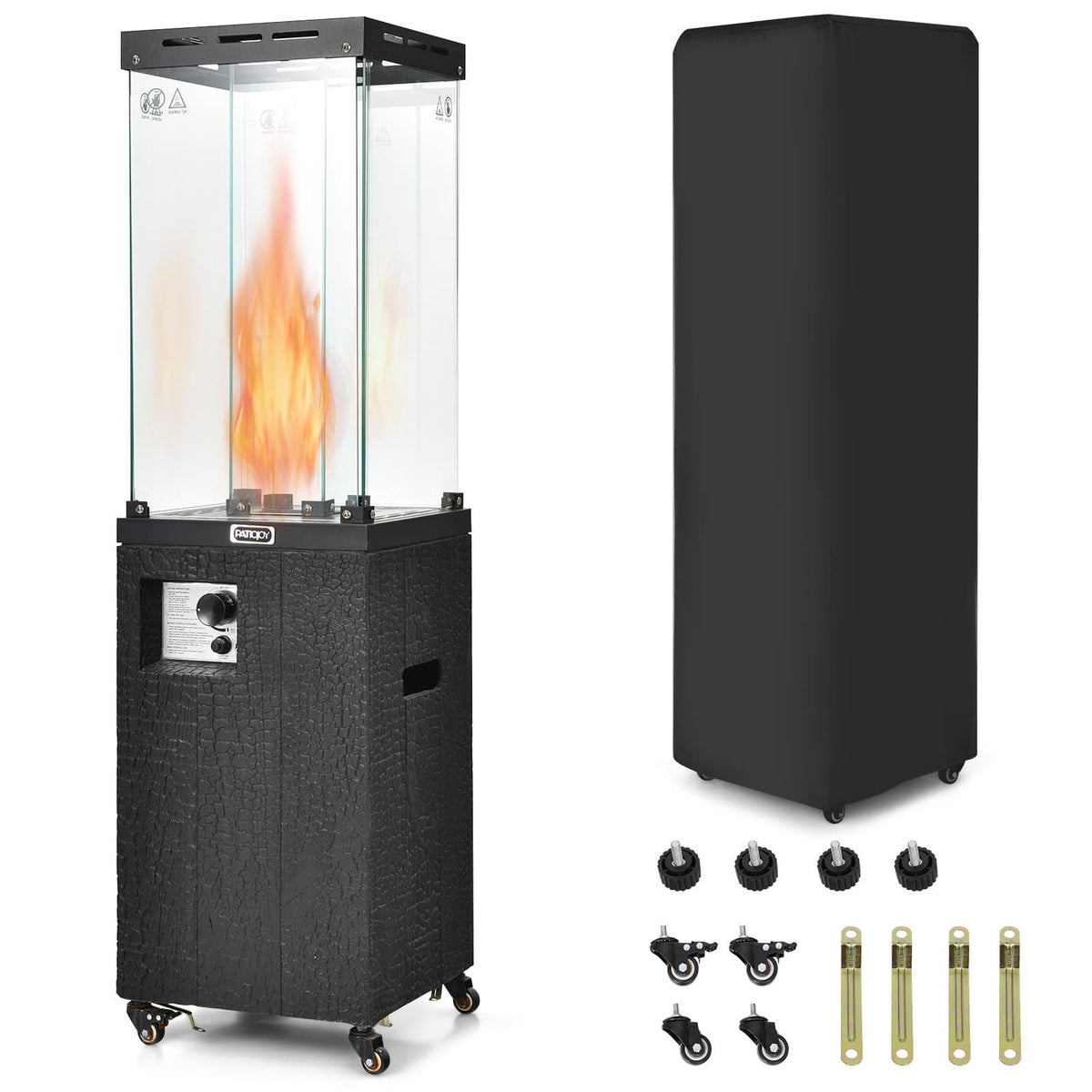 Costway - 41,000 BTU Propane Patio Heater Glass Tube Standing Gas Heater w/ Cover Wheels - Black