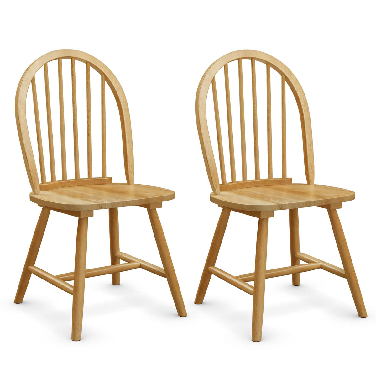 Costway - Set of 2 Vintage Windsor Dining Side Chair Wood Spindleback Kitchen Room - natural