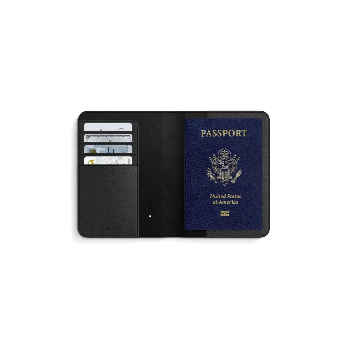 Satechi - FindAll Passport Holder with Find My - 4 Card Holder, Wireless Charging, RFID Protection, Vegan Leather Travel Essential - Black