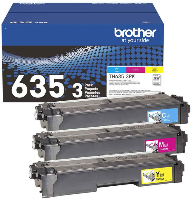 635 3PK  
brother at your side  

TN635 3PK  
Pack Paquetes Paquetes  
C M Y  
TN635C TN635M TN635Y  

1800  
HL-UB30CDW MFC-UB30CDW MFC-UB30CDW