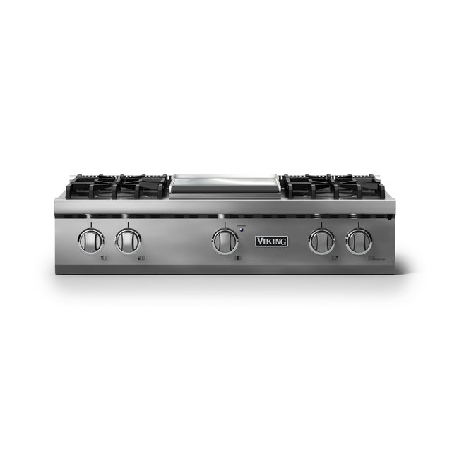 Front. Viking - 36"W. Pro5S 4 Burner Built-in Gas Sealed Burner Rangetop-Stainless Steel - Stainless Steel.