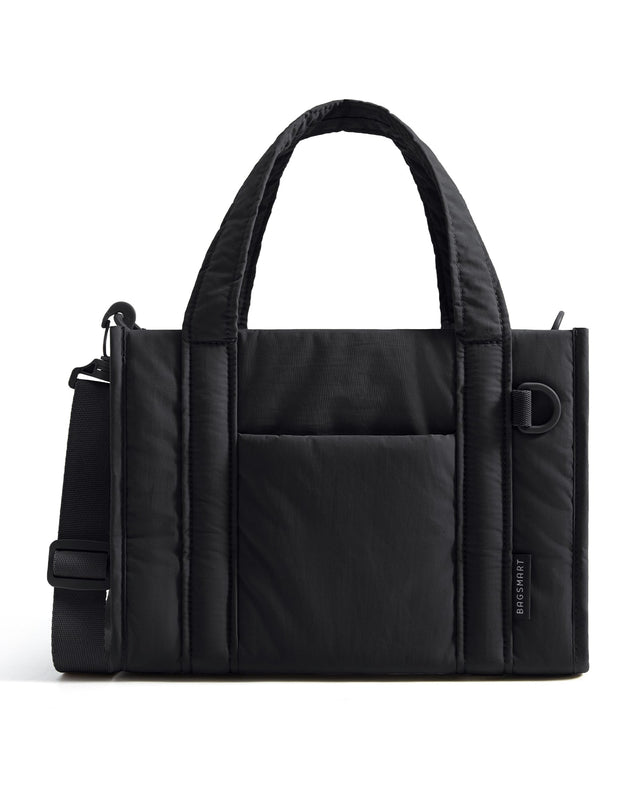 Front. Bagsmart - Boxy Tote Bag for Women, Small Crossbody Work Bag with Inner Tumbler Pocket, Crush Bow Shoulder Bag for Travel College - Black.