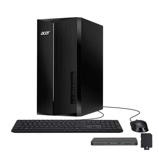 Front. Acer - Acer Aspire Desktop,Intel i5-14400,Intel UHD Graphics,16GB RAM,1TB SSD+160GB Dock Set,Keyboard&Mouse,Win 11,Black - Black.