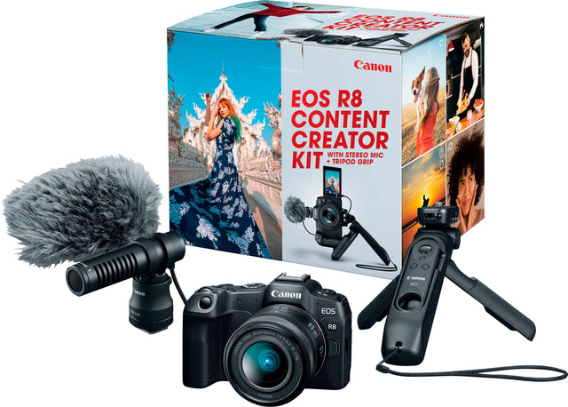 Front. Canon - EOS R8 4K Video Mirrorless Camera with RF 24-50mm f/4.5-6.3 IS STM Lens Content Creator Kit - Black.