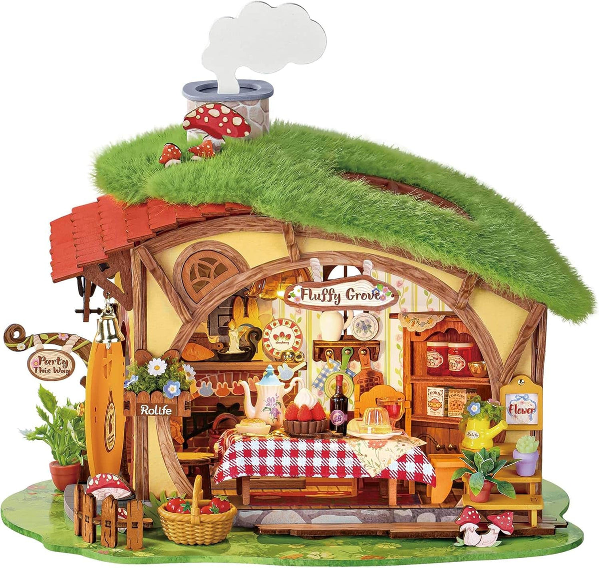 Robotime - Rolife DIY Miniature House Kit Fluffy Grove Wooden Model Kit Fairy Tale Dollhouse Craft Kit for Adults - Brown