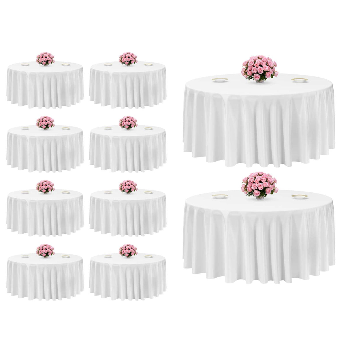 VEVOR - Round Tablecloths 10 Pack, 132 Inches in Diameter, Stain- & Wrinkle- Resistant, Machine Washable Table Clothes - White