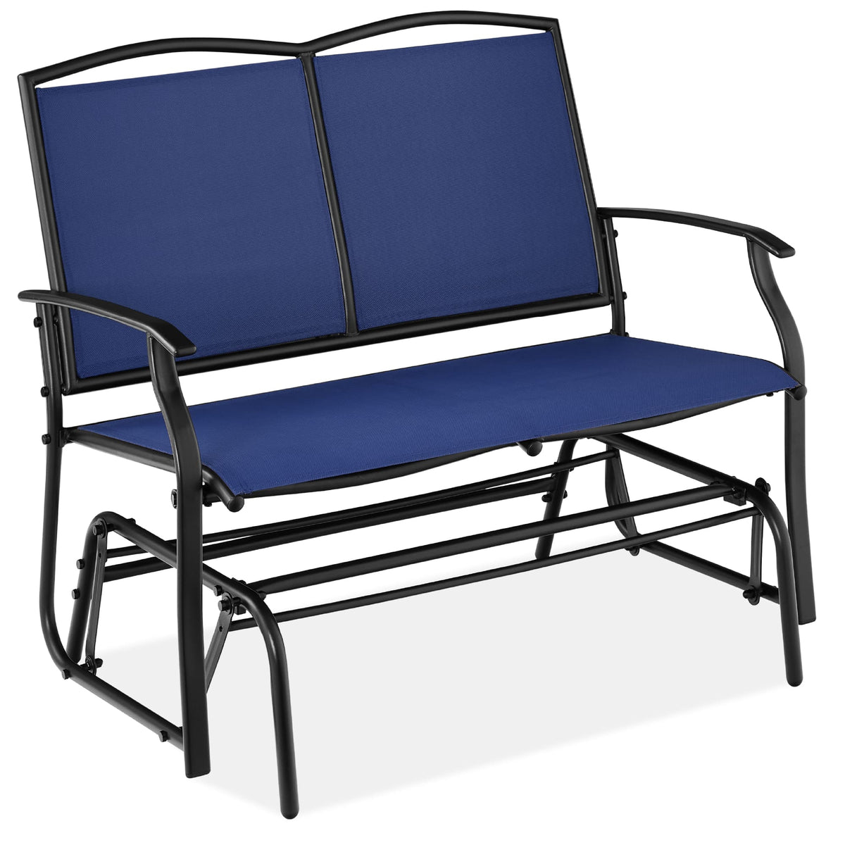 Best Choice Products - 2-Person Outdoor Swing Glider, Steel Patio Loveseat, Bench Rocker w/ Armrests - Navy/Black