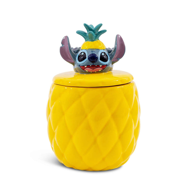 Front. Disney - Disney Lilo & Stitch Pineapple 8-Inch Sculpted Ceramic Snack Jar - Multi-Colored.
