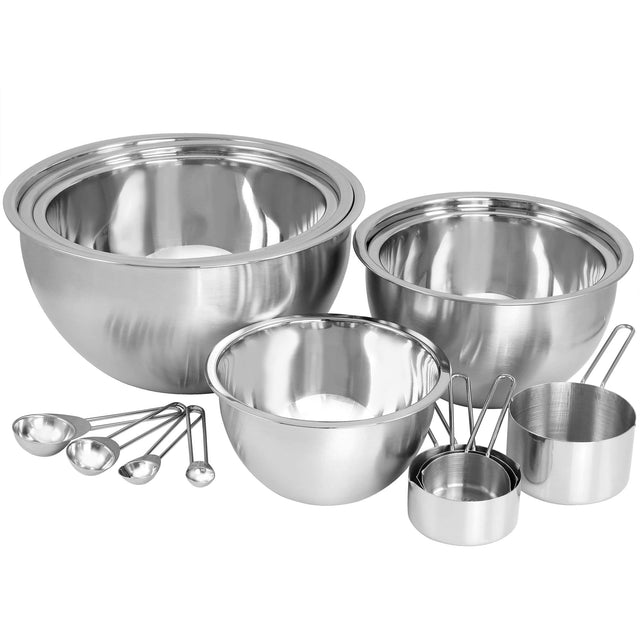 Front. MegaChef - MegaChef 14 Piece Stainless Steel Measuring Cup and Spoon Set with Mixing Bowls - Silver.