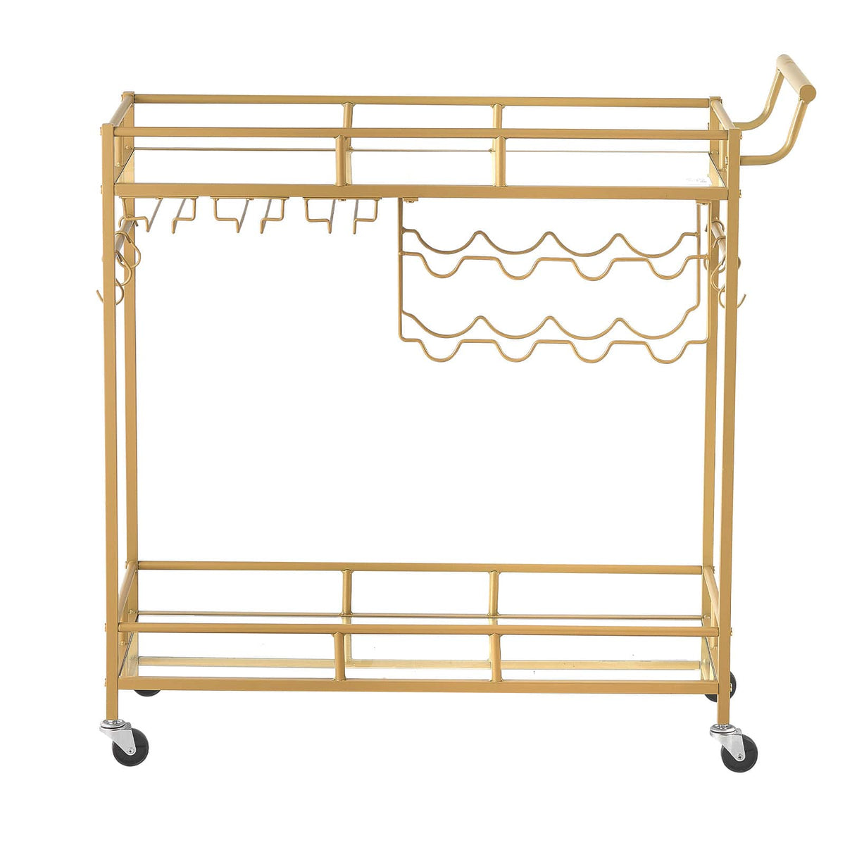 VEVOR - Bar Cart, 2 Tiers Home Kitchen Serving Carts, Modern Rolling Utility Station on Wheels, Drink Beverage Trolley - Gold
