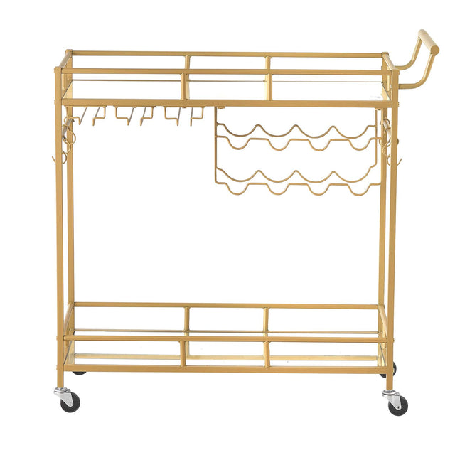 Front. VEVOR - Bar Cart, 2 Tiers Home Kitchen Serving Carts, Modern Rolling Utility Station on Wheels, Drink Beverage Trolley - Gold.