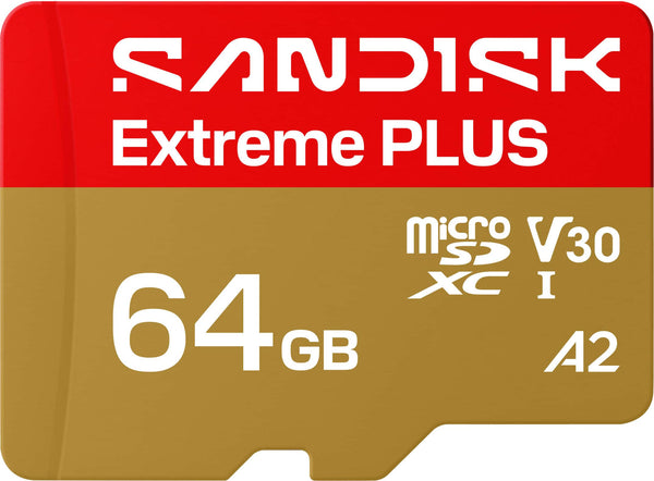 SANDISK - 64GB Extreme PLUS microSDXC UHS-I Memory Card, R/W Speeds Up to 200/90MB/s, 5K/4K UHD Videos
