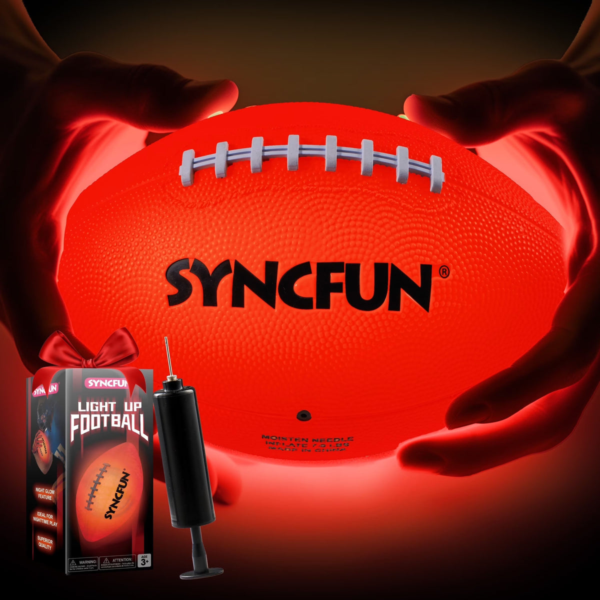 Joyfy - Light Up Football for Night Play, Glow in the Dark LED Ball with Pump & Batteries for Outdoor Sports Gift