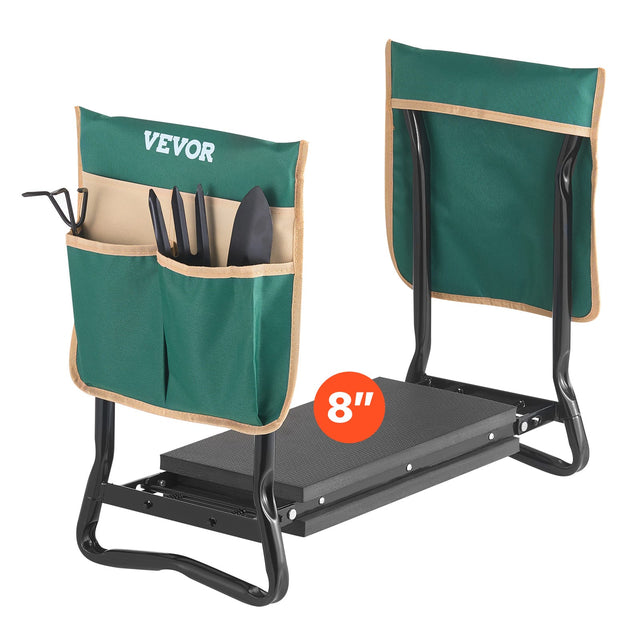 Front. VEVOR - Garden Kneeler and Seat, 8 in Wide Kneeling Pad, Heavy Duty Garden Kneeling Stool, Folding Garden Seat with 2 Tool Bags - Black;Green.