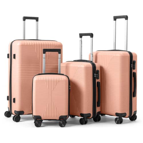 Front. Winado - 16"/20"/24"/28" Carry on 4 Piece PP Hardside Luggage Suitcase Set with Built-in Lock Spinner Wheels for Travel Business - Rose Gold.
