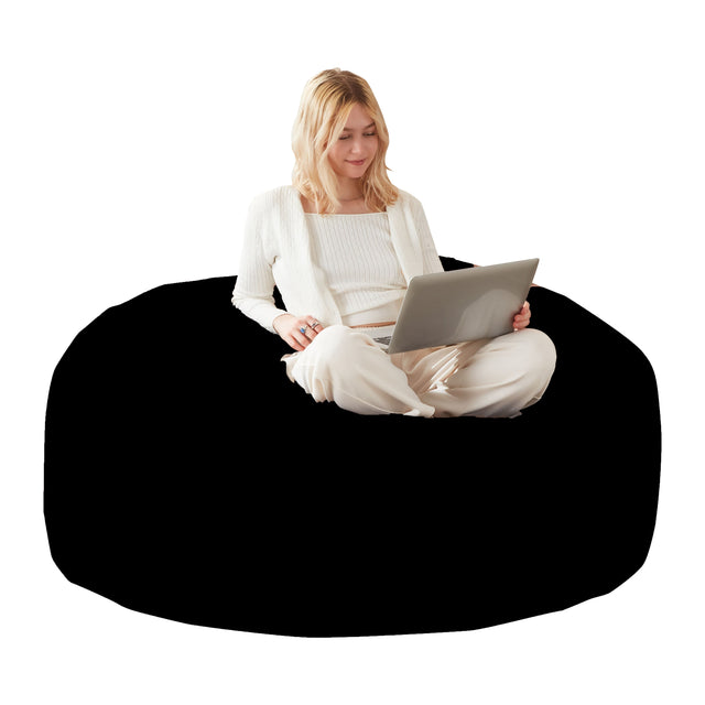 Front. Anysun - 5FT Bean Bag Chair with Memory Foam Filling Soft Flannel Cover Round Sofa for Adults Teens Bedroom Living Room - Black.