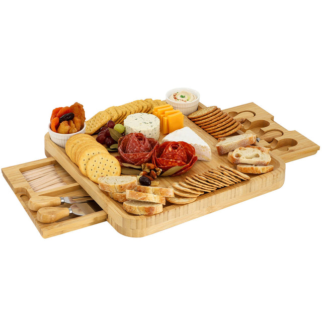 Front. MegaChef - MegaChef Bamboo Charcuterie Cheese Board Set with Ramekins and Slide Out Cutlery Drawer - Brown.
