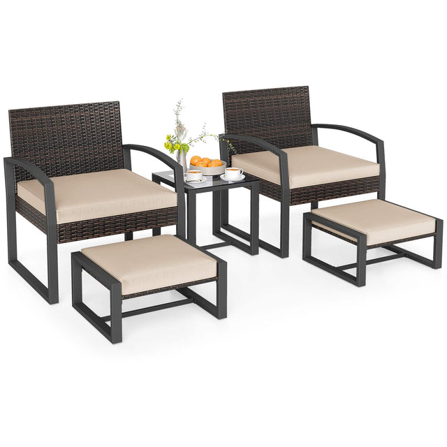 Front. Gymax - Gymax Furniture Set Patio Rattan Conversation Set for BalconyPorch Backyard Outdoor Beige - Brown.
