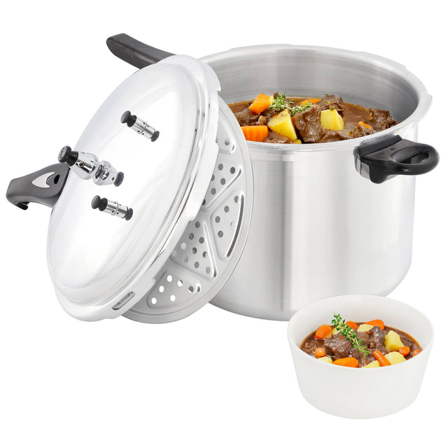 Front. MegaChef - MegaChef 11.5 Quart Induction and Stovetop Pressure Cooker with Steamer - Silver.