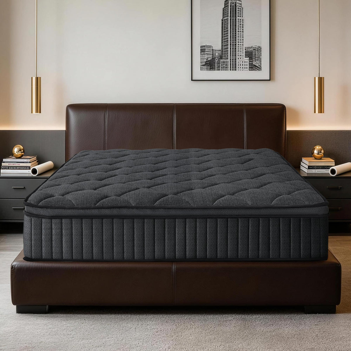 Dyonery - 12 Inch Hybrid Mattress in a Box with Memory Foam Individual Pocket Springs, Fiberglass Free, CertiPUR-US Certified - Black