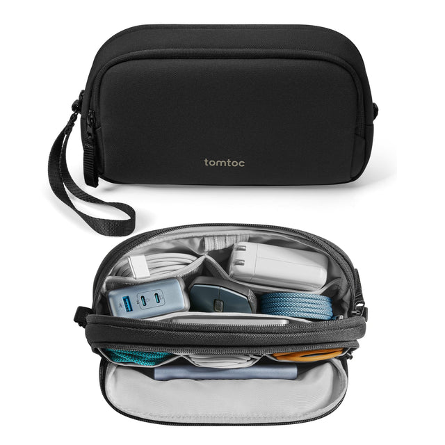 Front. tomtoc - Light-T12 Electronic Accessory Organizer Tech Pouch Cable Bag Travel Case for Cords, Cables, Charger, Medium Size - Black.