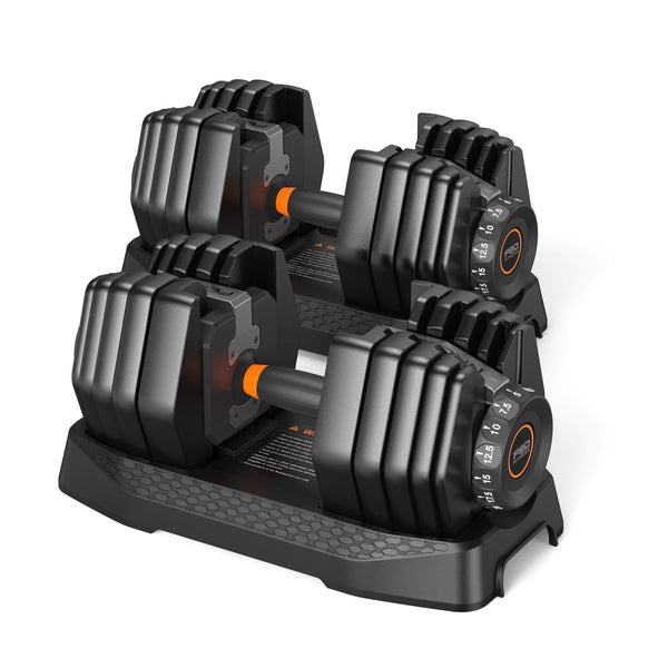 FEIERDUN - 15-in-1 Adjustable Dumbbell Set, 105lb Weight Set Dumbbells with Storage Box, Quick Adjust Free Weight w - Black