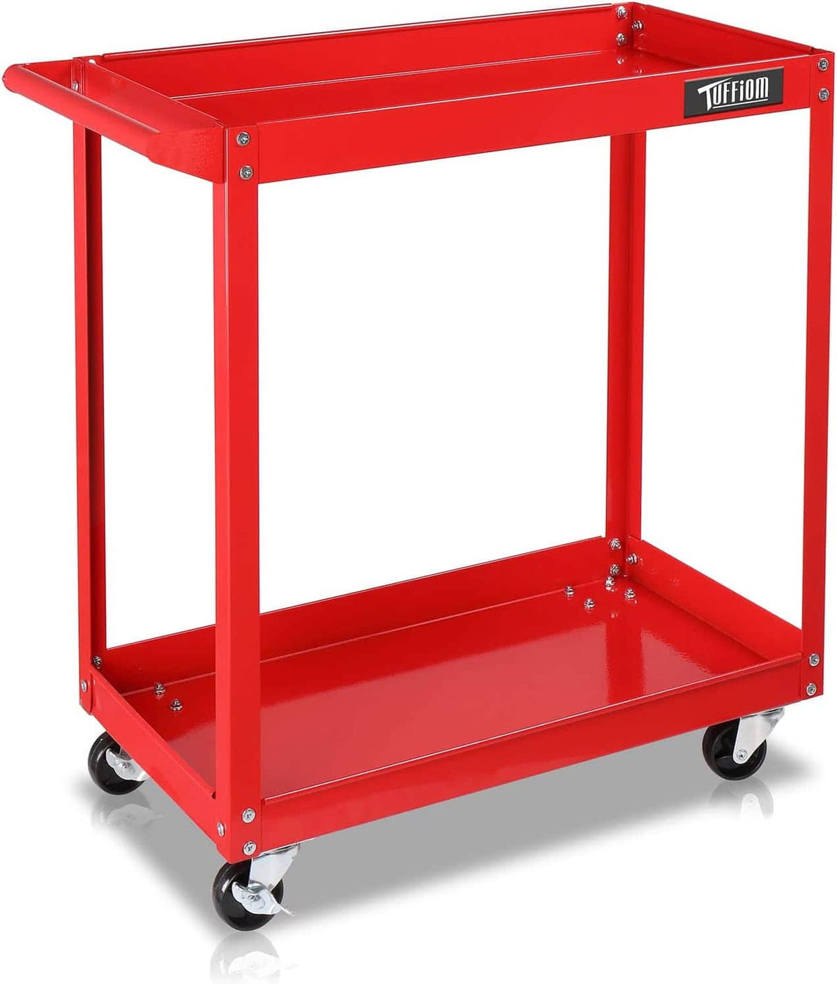 Winado - 2 Shelf Steel Utility Cart 2 Tier Rolling Tool Storage Cart Service Cart with Wheels for Garage,Warehouse & Repair Shop - Red