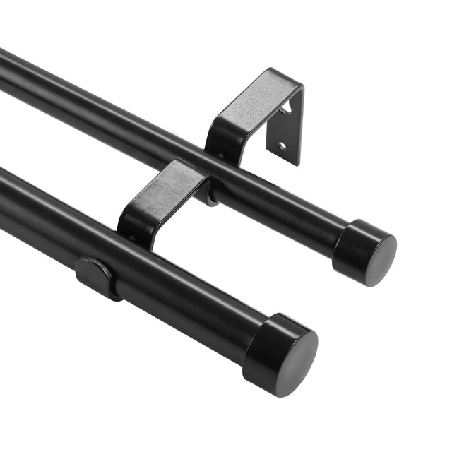 Front. VEVOR - 1 Inch Double Curtain Rods 74 to 144 Inches(6-12ft), Drapery Rods for Windows 69 to 140 Inches, Telescoping Dual Curtain - Black.