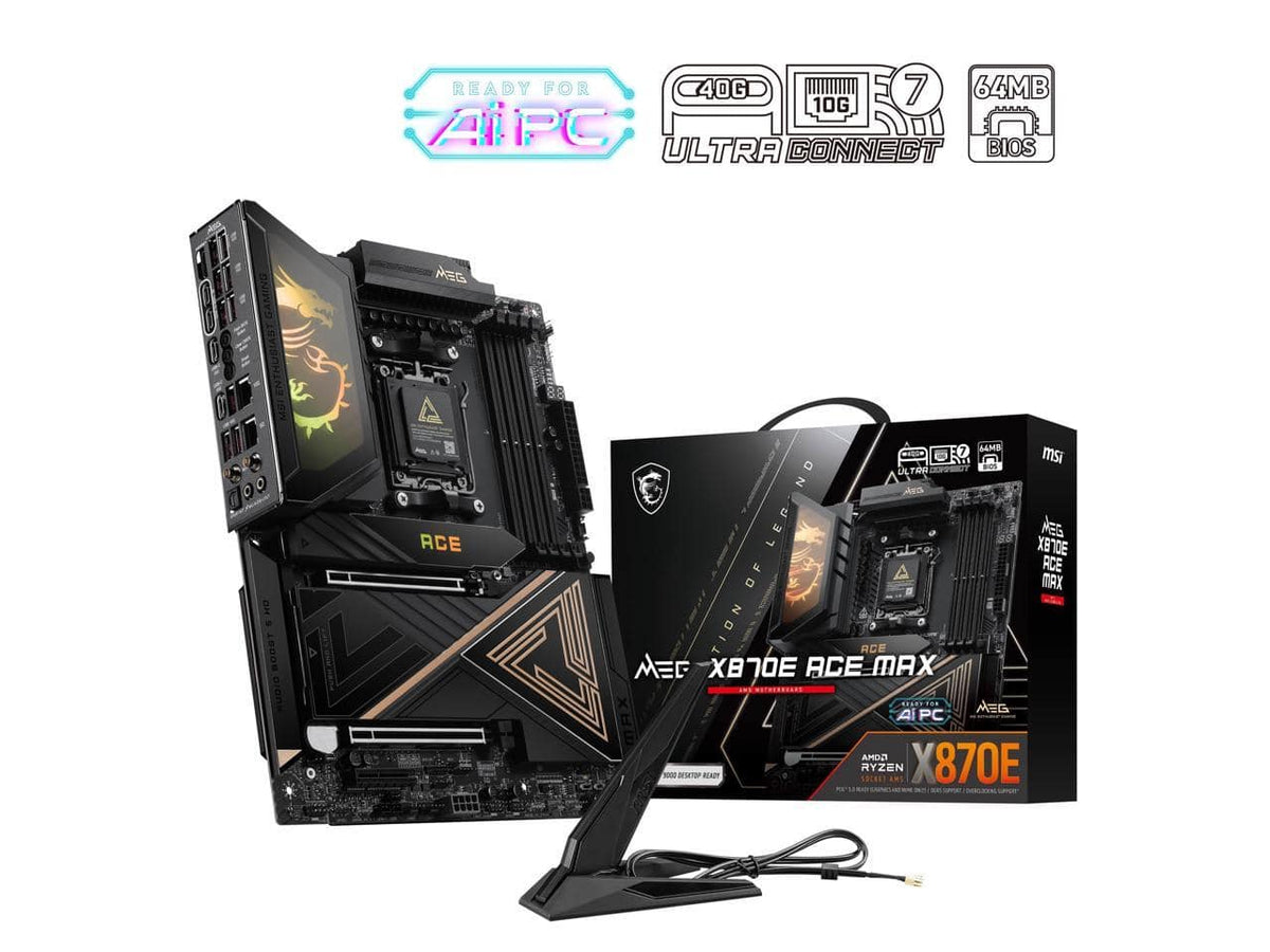 MSI - MEG X870E ACE MAX ATX, AMD AM5, DDR5 9000+, PCIe 5.0, USB4, Wi-Fi 7, 10G LAN