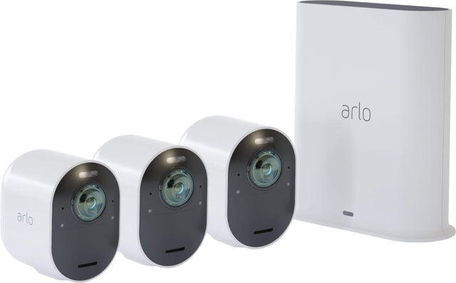 Front. Arlo - Ultra 3-Camera Indoor/Outdoor Wire Free 4K HDR Security Camera System - White.